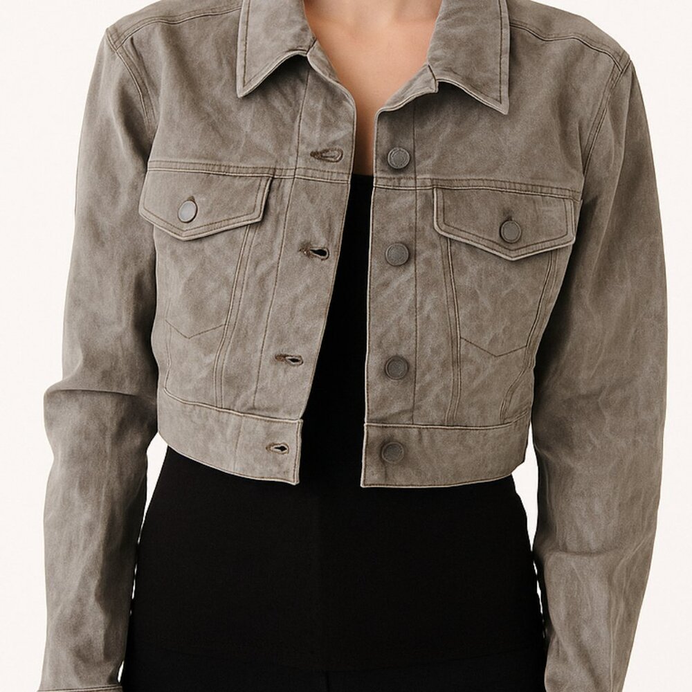 Express Crop Reptile Print Denim Jean Jacket